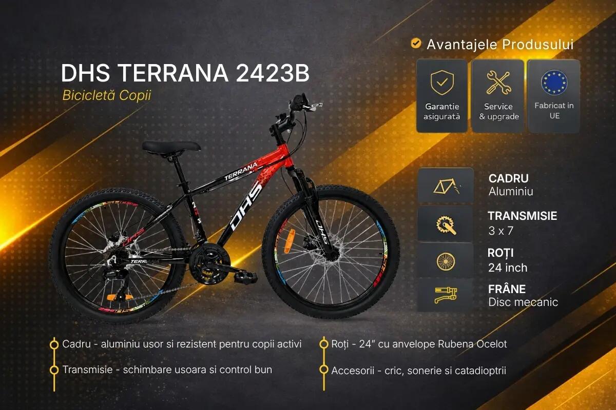 Dhs Terrana 2423B gyermekkerékpár, 2026-os modell – 24 hüvelyk, piros-fekete 4/7