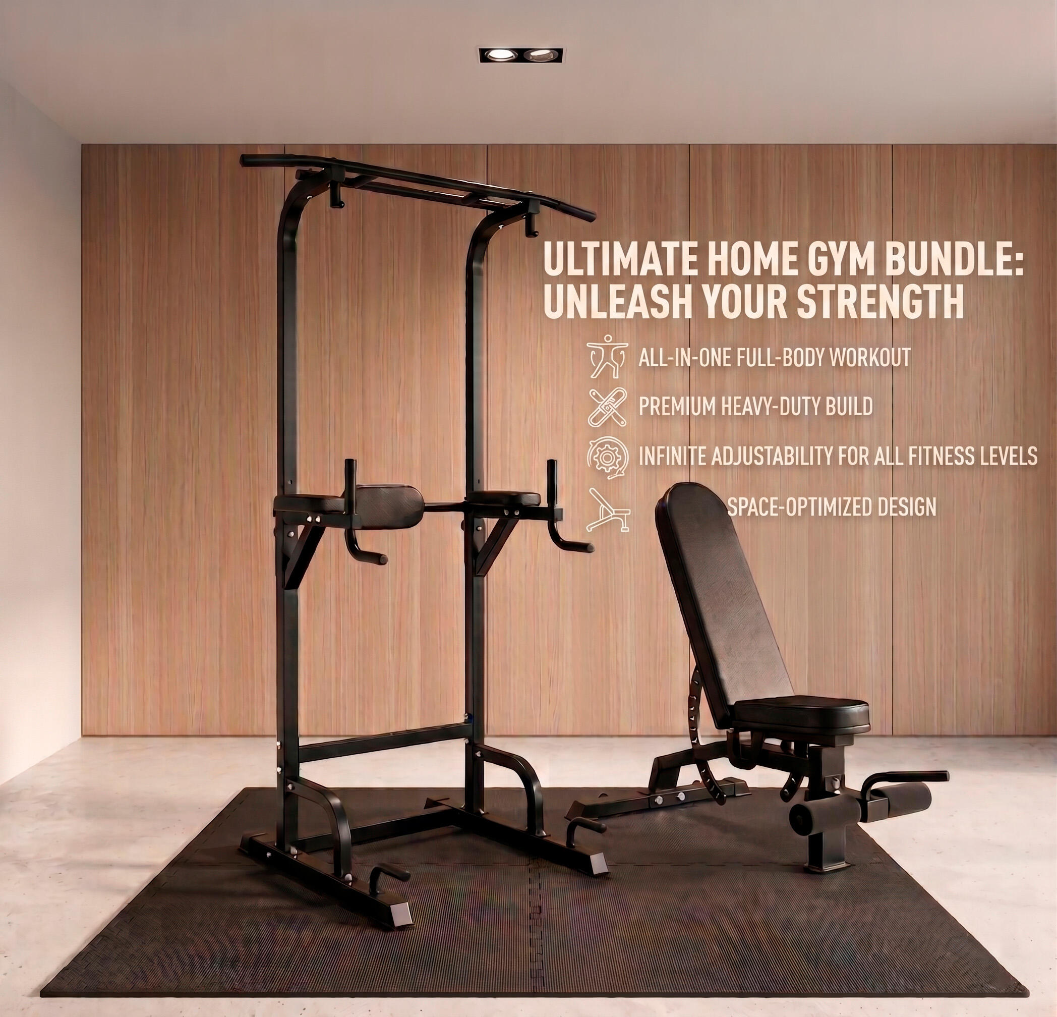 Home Gym Set: Calisthenics Power Tower Krachtstation + Verstelbare Halterbank 5/5