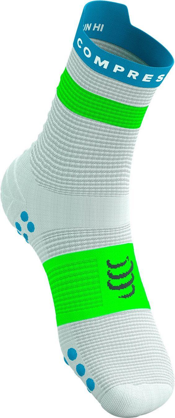 Chaussettes Compressport Pro Racing V4.0 Run High Blanc/Bleu/Vert 2/4
