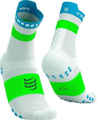 Compressport pro racing v4.0 run high sokken wit/blauw/groen