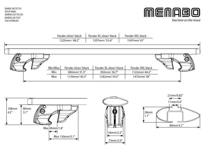 Tetőcsomagtartó Menabo Fender Silver – Audi A4 (B5/8D) Avant 1994-2000, 120 cm 7/7