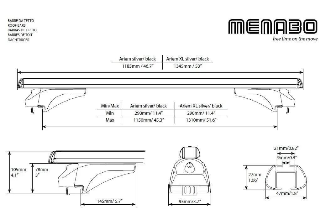 Tetőcsomagtartó Menabo Ariem Black – Audi A6 (4A/C8) Avant 2018+, 120 cm, 2 db 7/7
