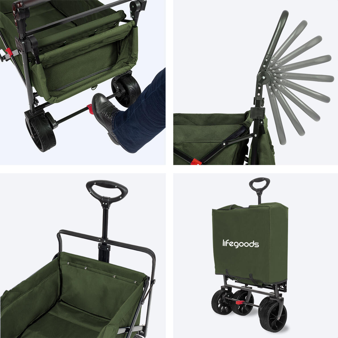 Bolderkar opvouwbaar met draaibare wielen en rem - Groen 4/4