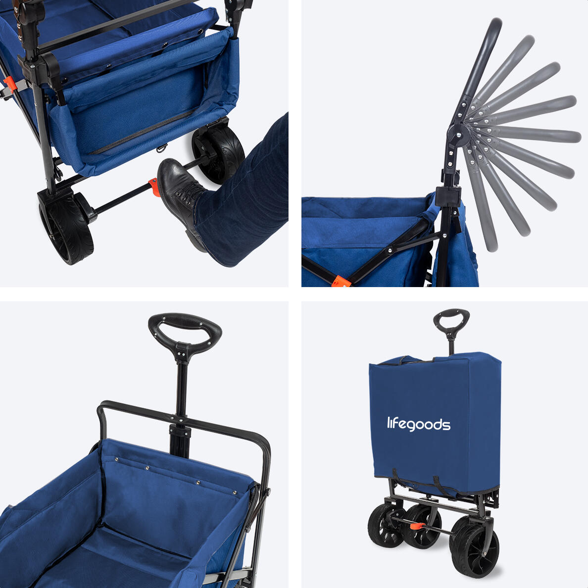 Bolderkar opvouwbaar met draaibare wielen en rem - Blauw 4/4