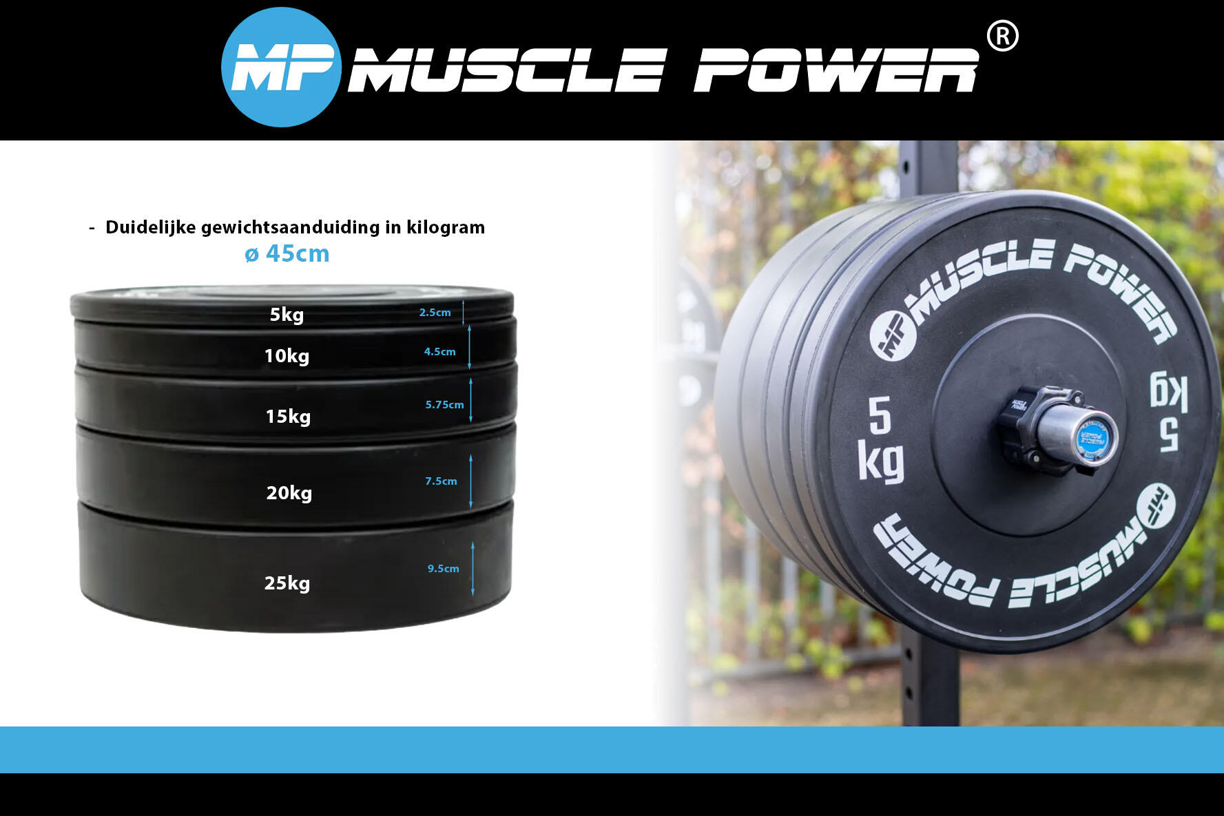 Muscle Power MP3026 Ol High black Bumper plate 15 kg 3/6