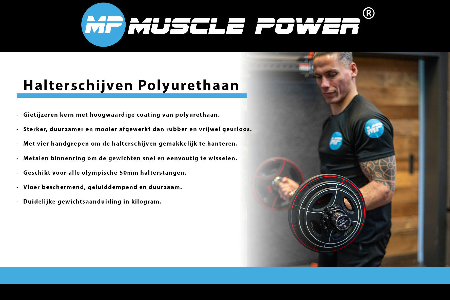 Muscle Power 10 kg Polyurethaan 4 Grip Halterschijf 50 mm 4/6