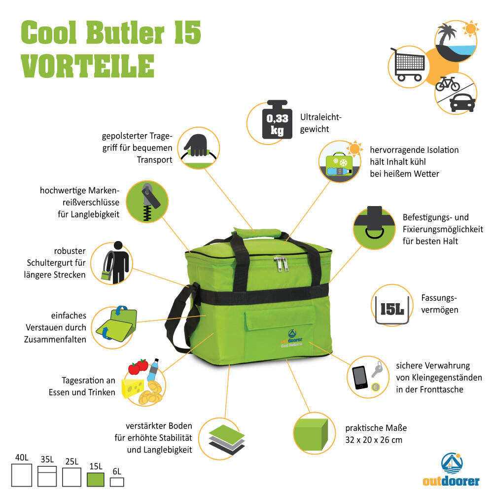 Kühltasche Cool Butler 15 - Picknicktasche, faltbar, leicht, grün,
15L 2/7