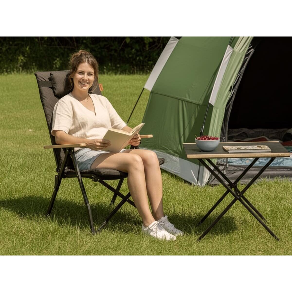 Campingstoel Nojata Plus - opvouwbare stoel met voetsteun en kussen - max. 120kg 2/7