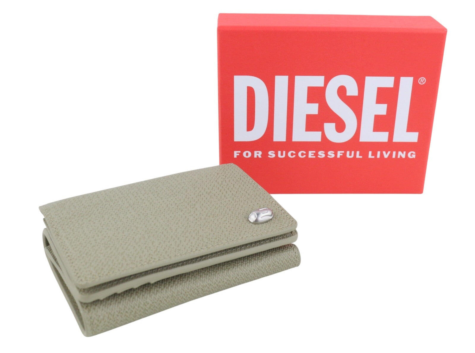 Diesel Tri-fold Coin Women Walletgrey Genuine Leather Patterned Rrp210 1/1