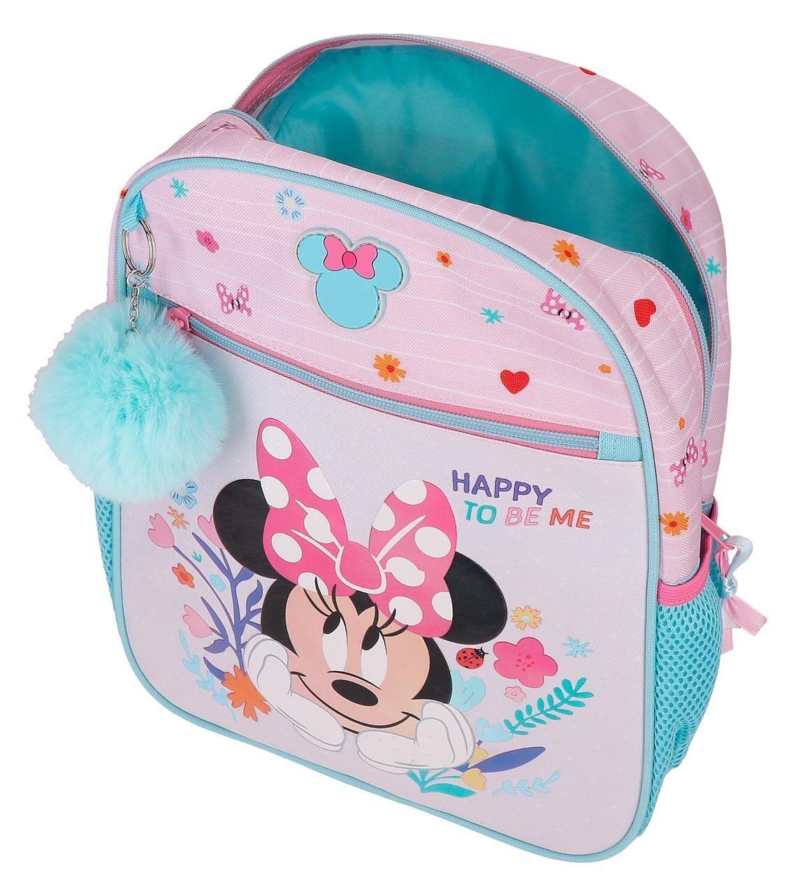 Mochila escolar com carrinho Minnie happy to be me 27x33x11 cm rosa 3/5