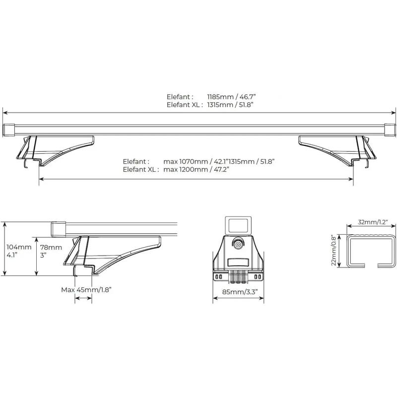 Bare transversale Menabo Elefant din oțel 1200 mm pentru Fiat Panda II 2003-2012