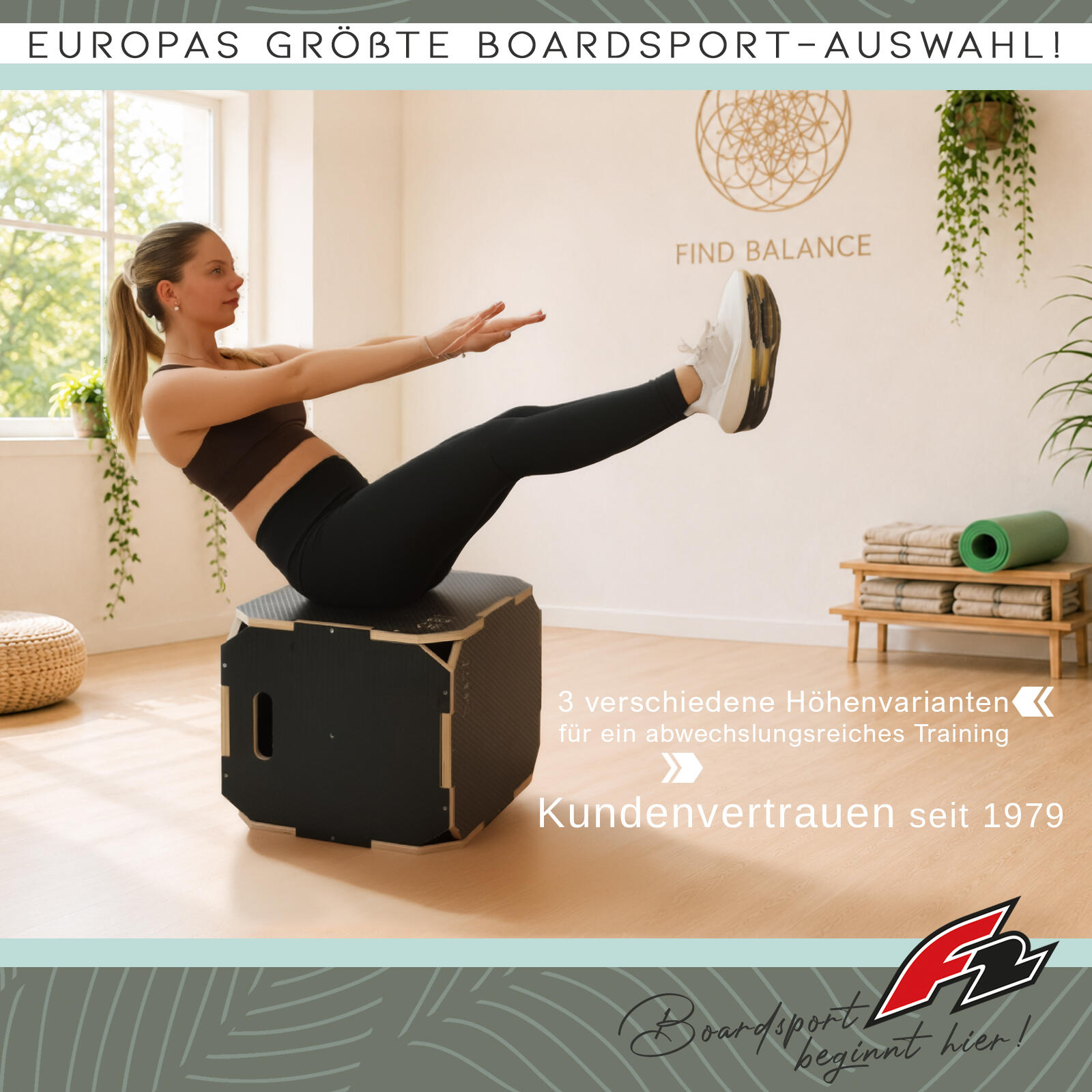 F2  Balance Board Jump Plyobox  61x51x41cm Schwarz 3/4
