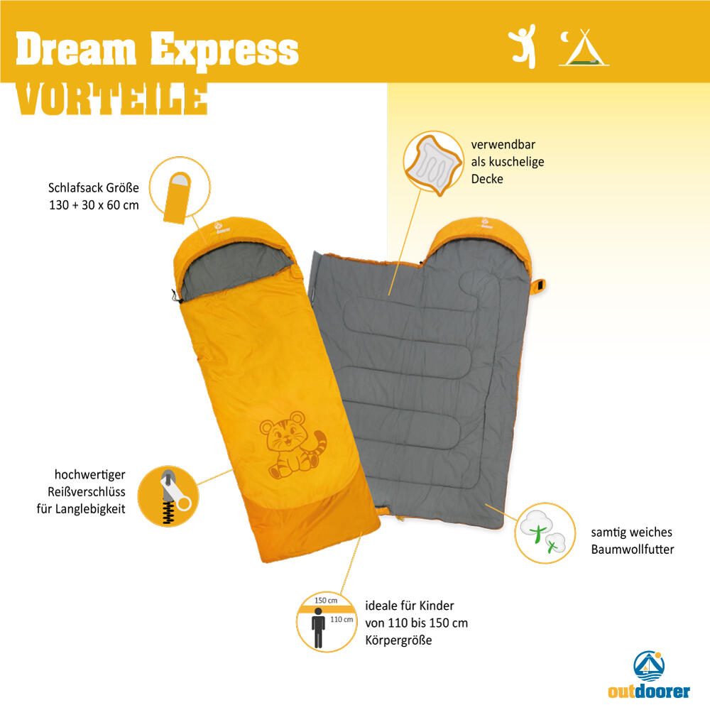Kinderschlafsack Dream Express Orange - Schlafsack mit Tigermotiv 2/7