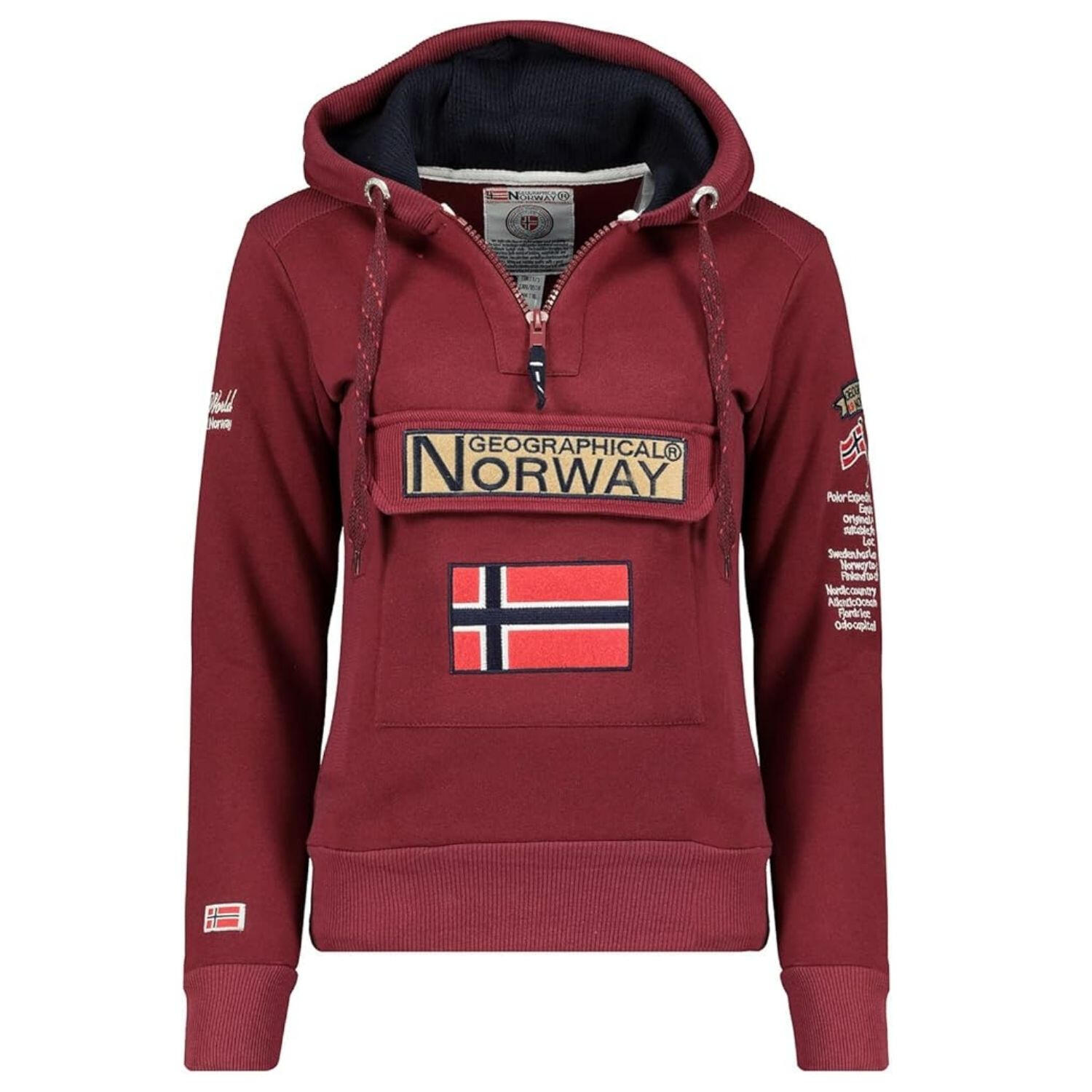 Bluza de damă Geographical Norway Gymclass, tip kangur, bordo, cu glugă