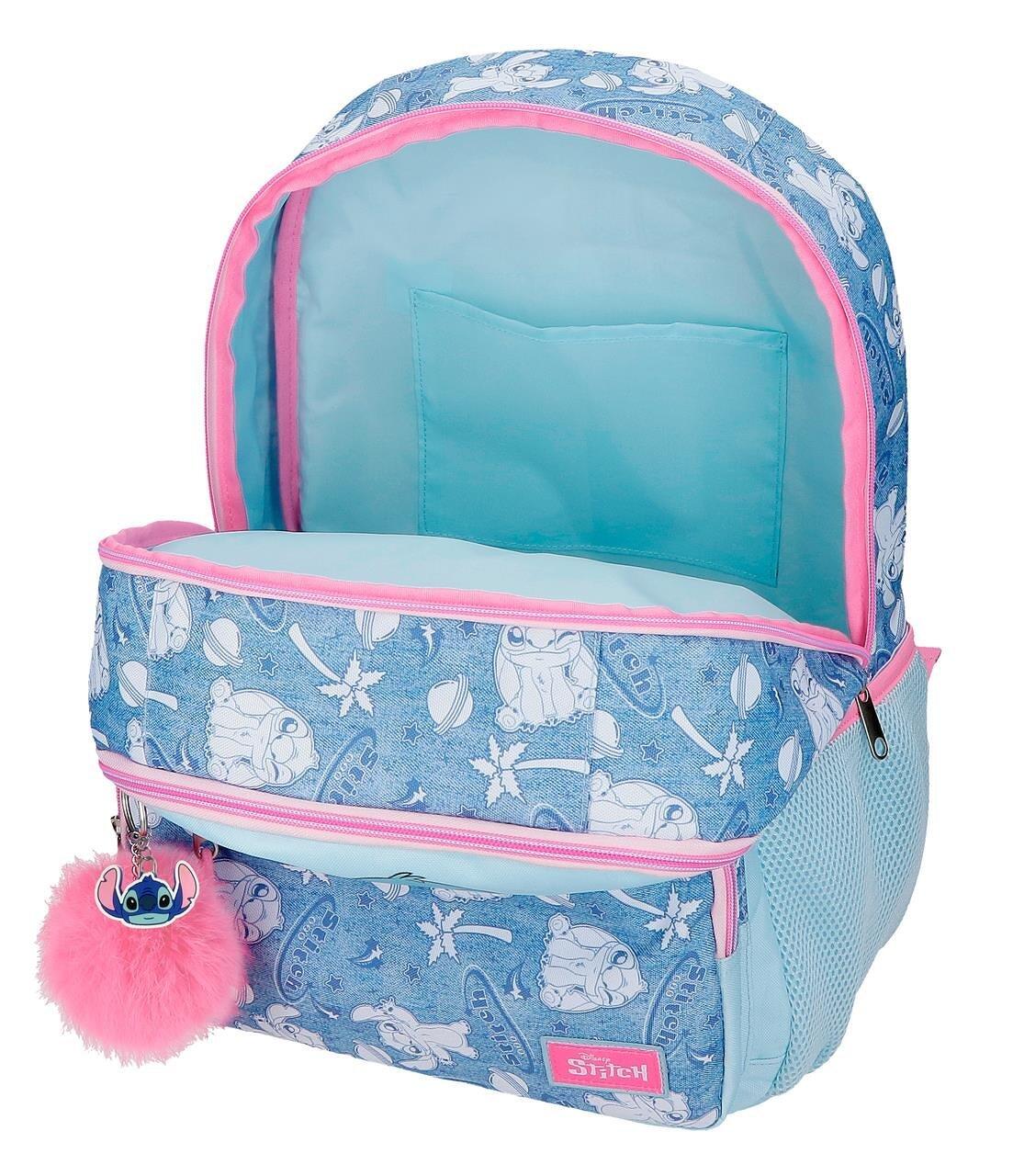 Mochila escolar adaptable a carro Stitch Hearts 32x44x17 cm denim 3/5