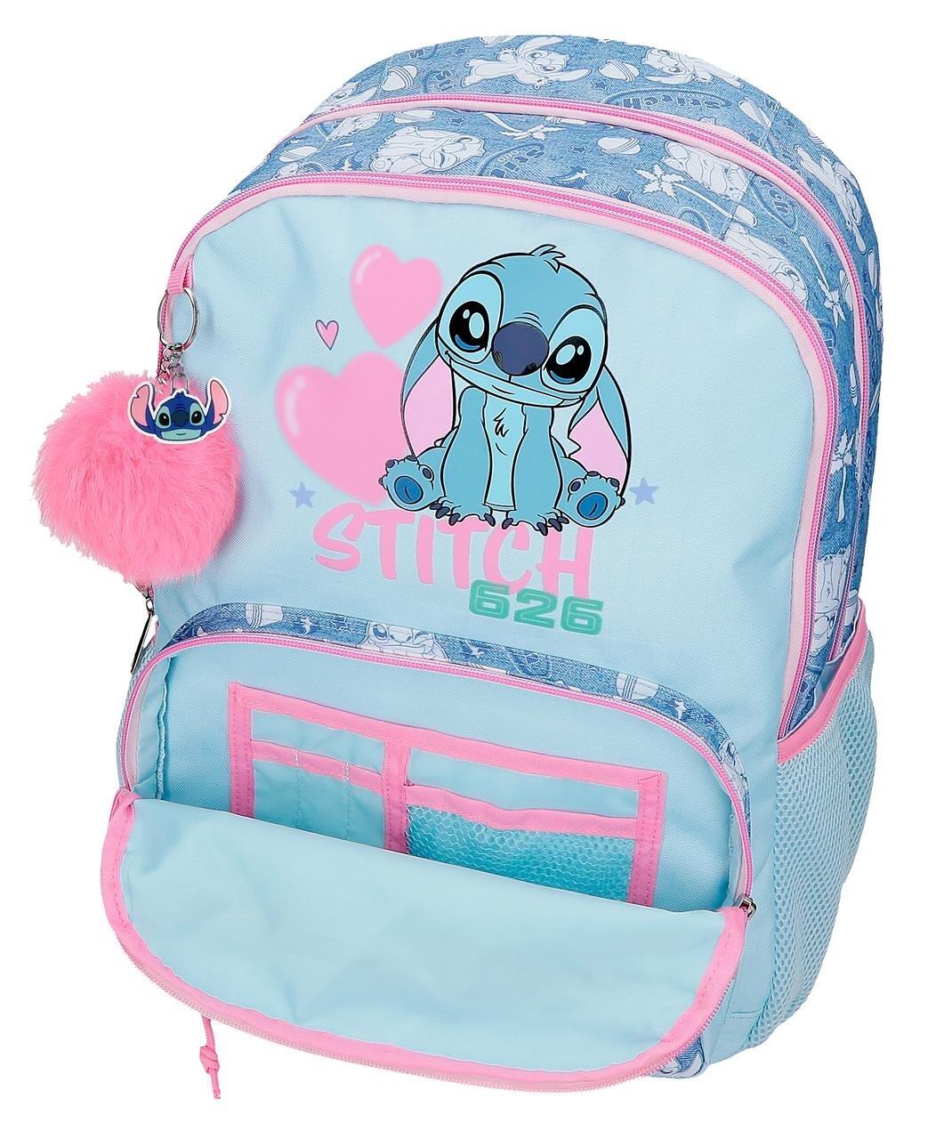 Mochila escolar adaptable a carro Stitch Hearts 32x44x17 cm denim 5/5