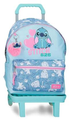 Mochila escolar con carro Stitch Hearts 32x44x15 cm denim