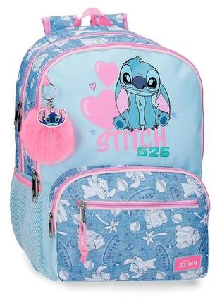 Mochila escolar adaptable a carro Stitch Hearts 32x44x17 cm denim