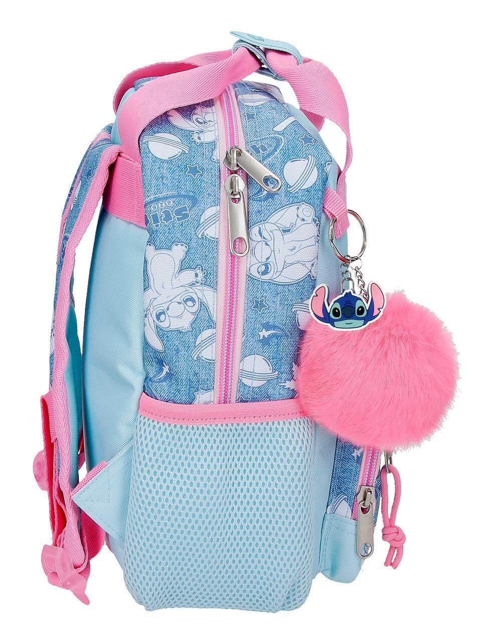 Mochila escolar adaptável a carrinho Stitch Hearts 23x28x10 cm denim 4/5