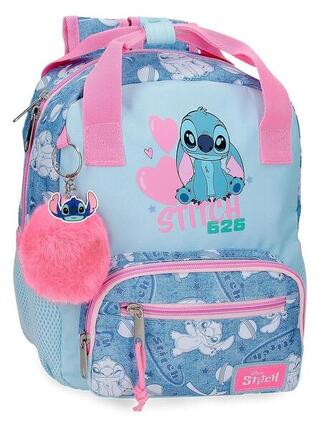 Mochila escolar adaptable a carro Stitch Hearts 23x28x10 cm denim