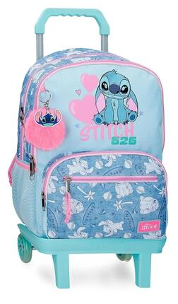 Mochila escolar con carro Stitch Hearts 32x44x17 cm denim