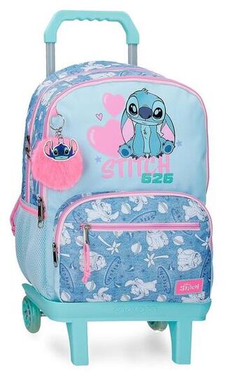 Mochila escolar con carro Stitch Hearts 32x44x17 cm denim