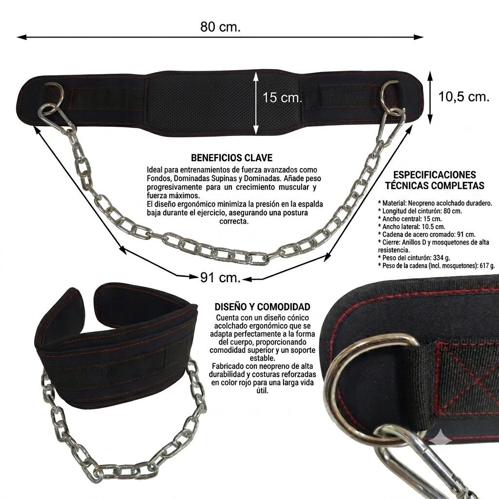 Cinturón de Lastre con Cadenas Gimnasio Negro 3/3