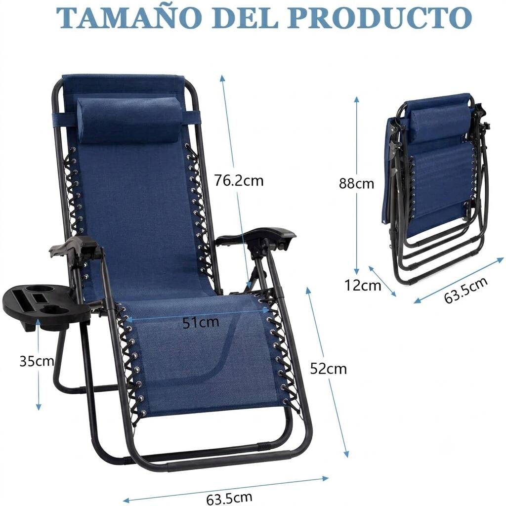Silla Plegable Camping Tipo Tumbona Multiposición Azul 2/5