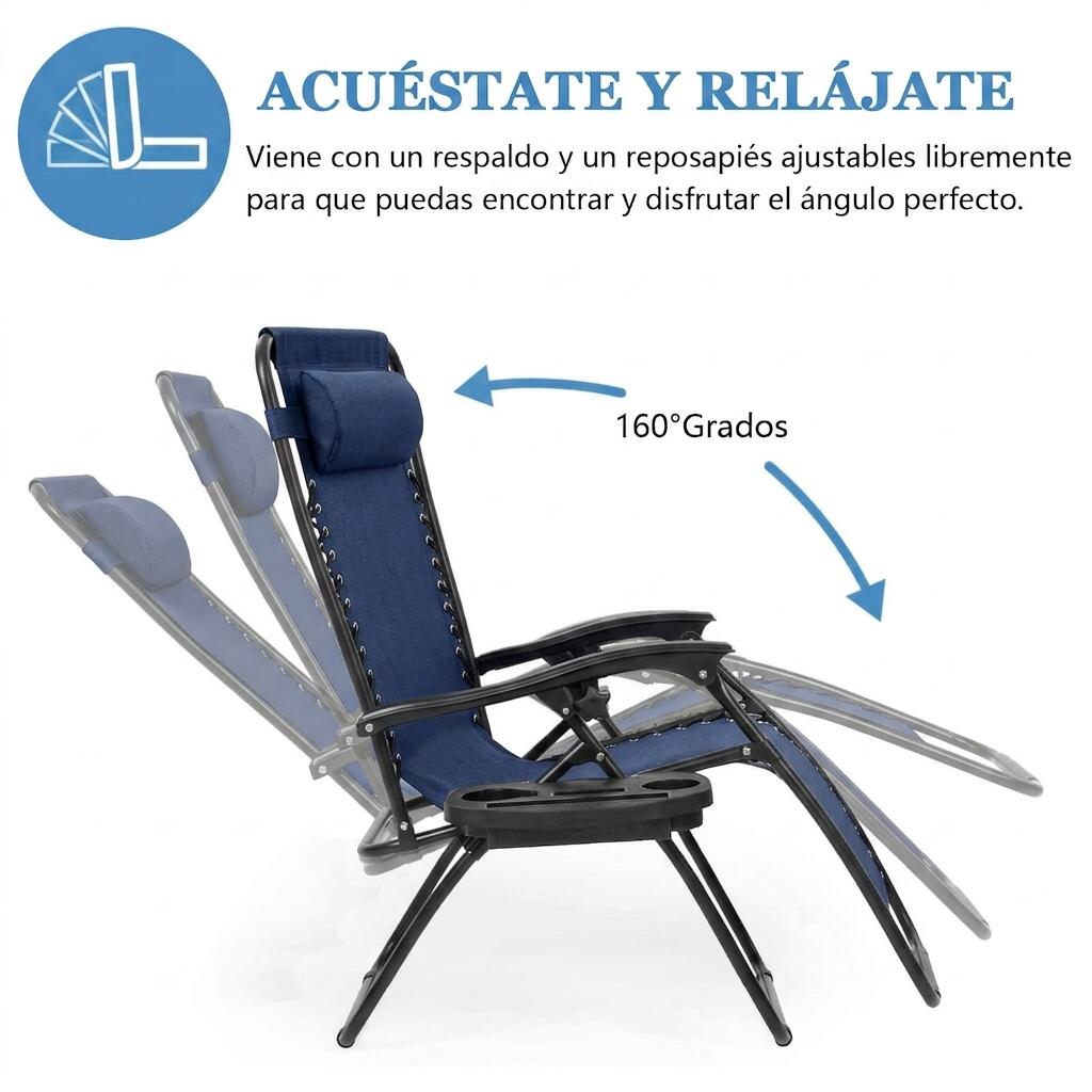 Silla Plegable Camping Tipo Tumbona Multiposición Azul 4/5