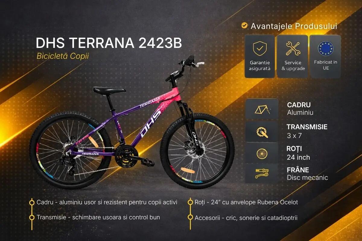 Bicicleta Copii Dhs Terrana 2423B, model 2026 - 24 Inch, Roz-Violet 3/7