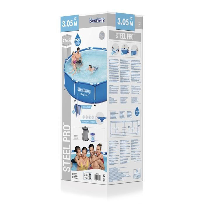 Piscina Desmontable Tubular Bestway Steel Pro 305x76 cm Depuradora de Cartucho 8/9