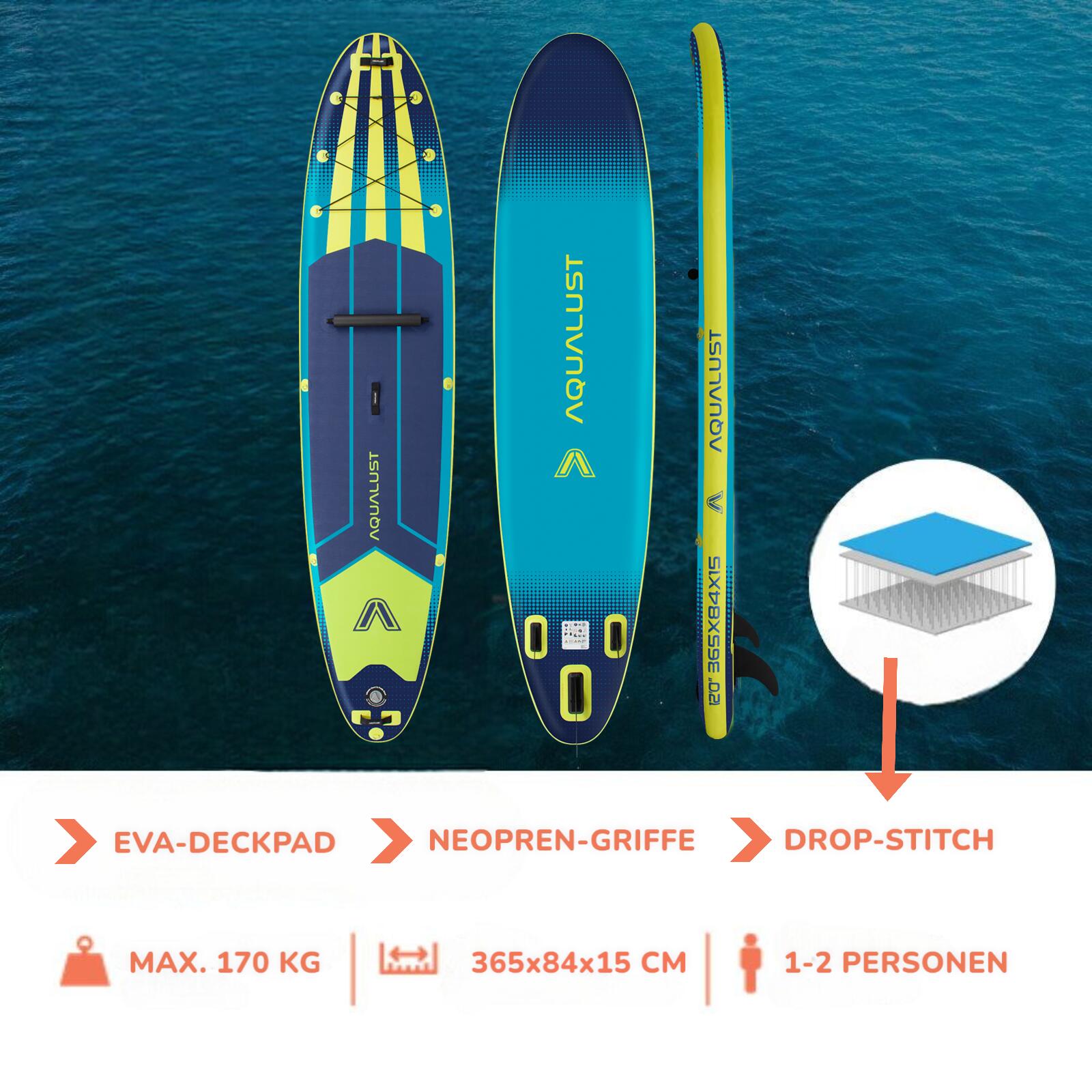 12.0 Opblaasbare iSUP SUP Board Set 365 cm met 3-delige Peddel 6/7
