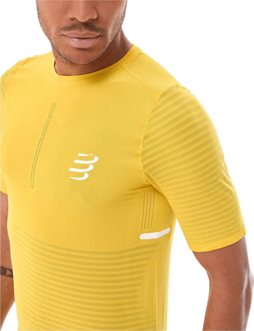 Maglia a maniche corte Compressport Pro Racing gialla da uomo 3/4