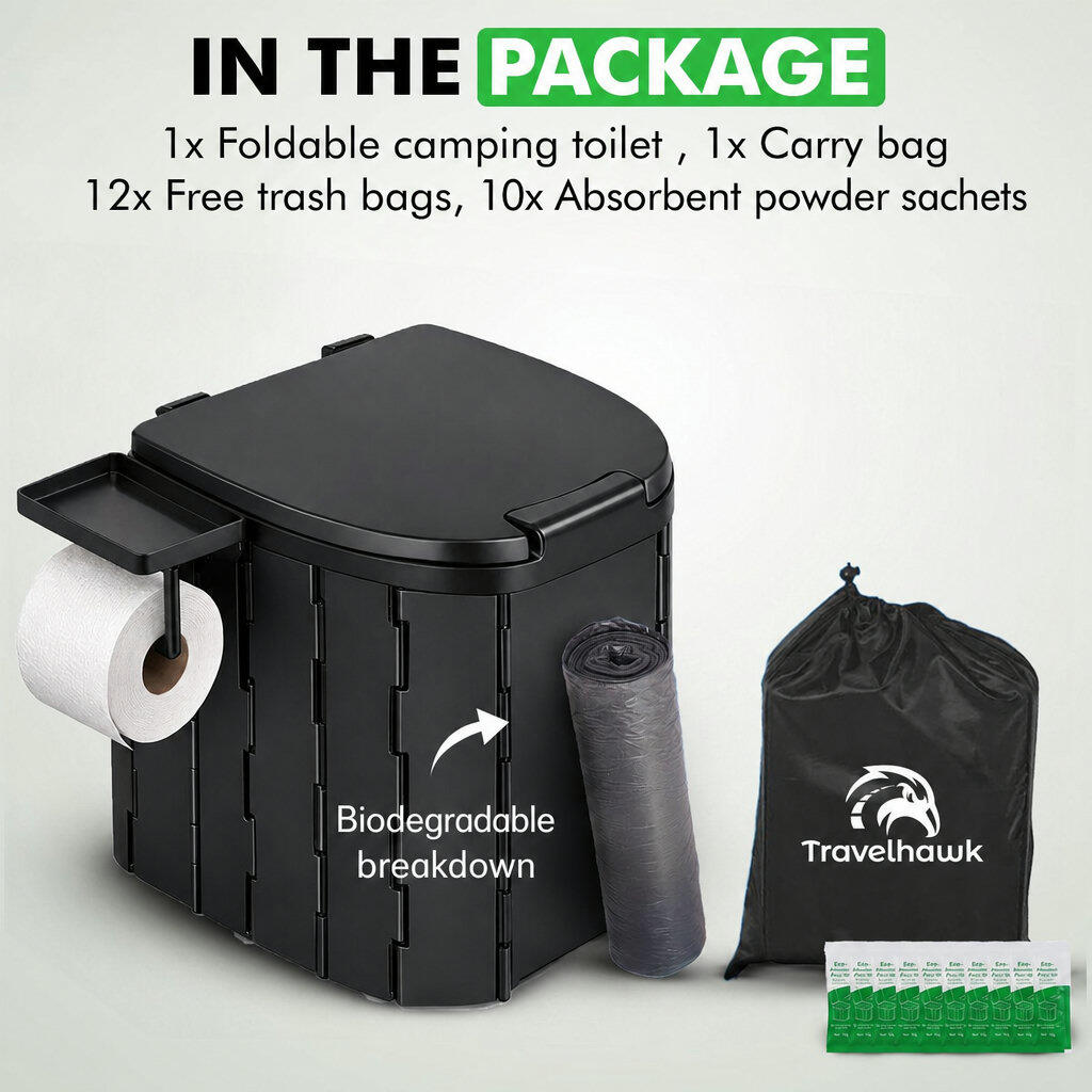 Toilettes de camping pliables avec sacs 3/6