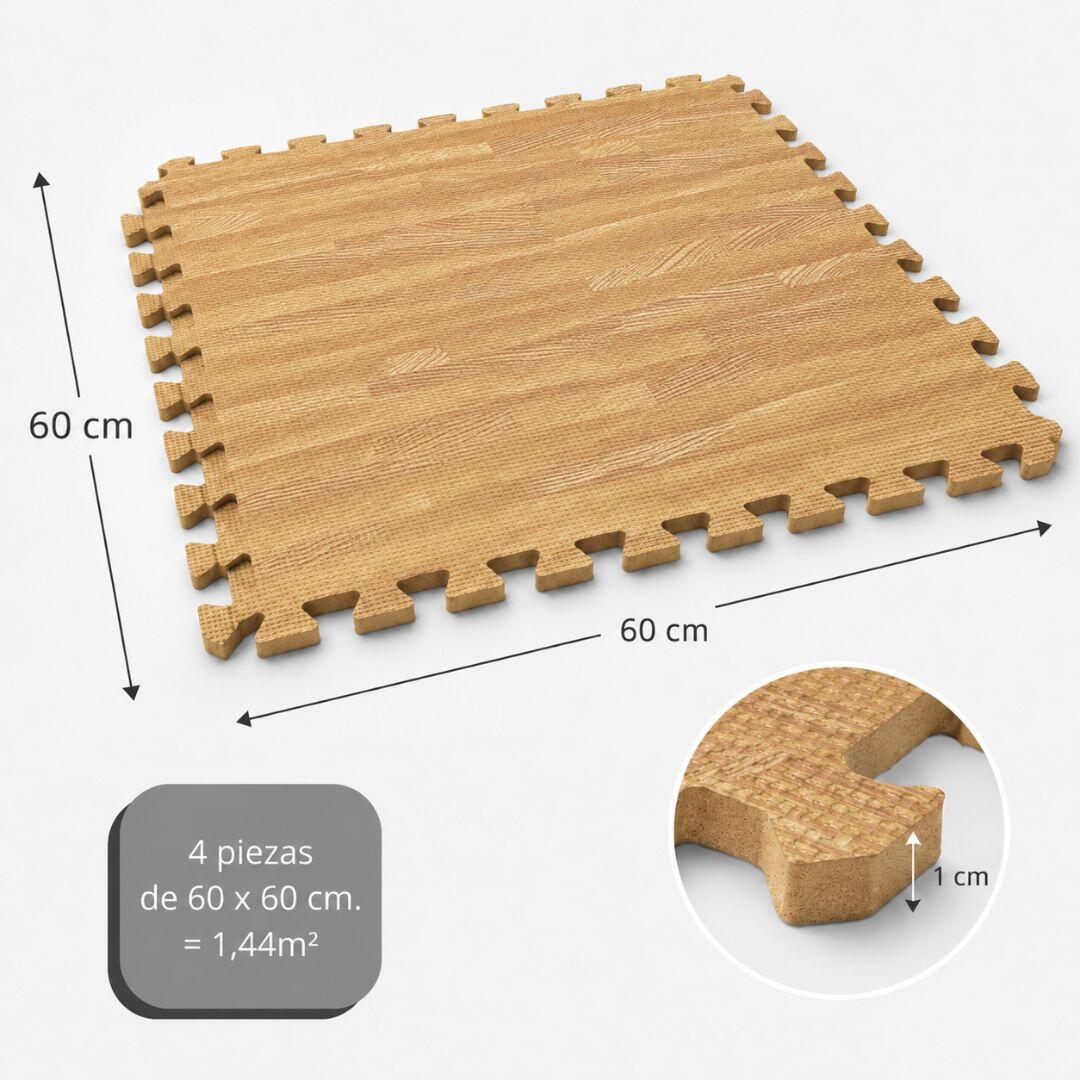 Pack Esterilla Protectora 4 uds. de Suelo 60 x 60 x1 cm, Madera 3/9
