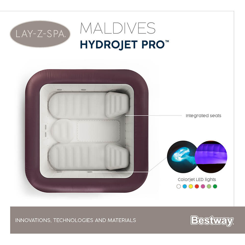 Bestway Spa gonflable carré Lay-Z-Spa Maldives HydroJet Pro 5-7 personnes 8/10