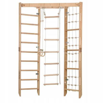 Eck-Sprossenwand Holz mit Klimmzugstange, Ringen & Seil (SPR Corner)