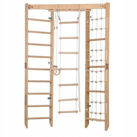 Eck-Sprossenwand Holz mit Klimmzugstange, Ringen & Seil (SPR Corner)