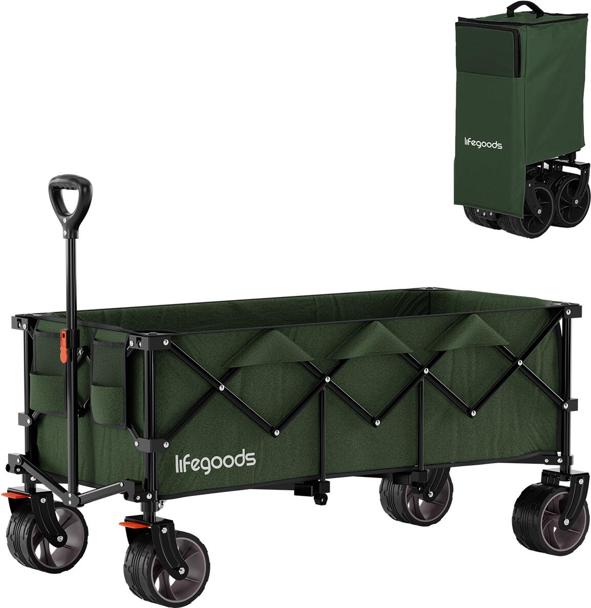 Bolderkar opvouwbaar met rem en beschermhoes - Groen 1/6