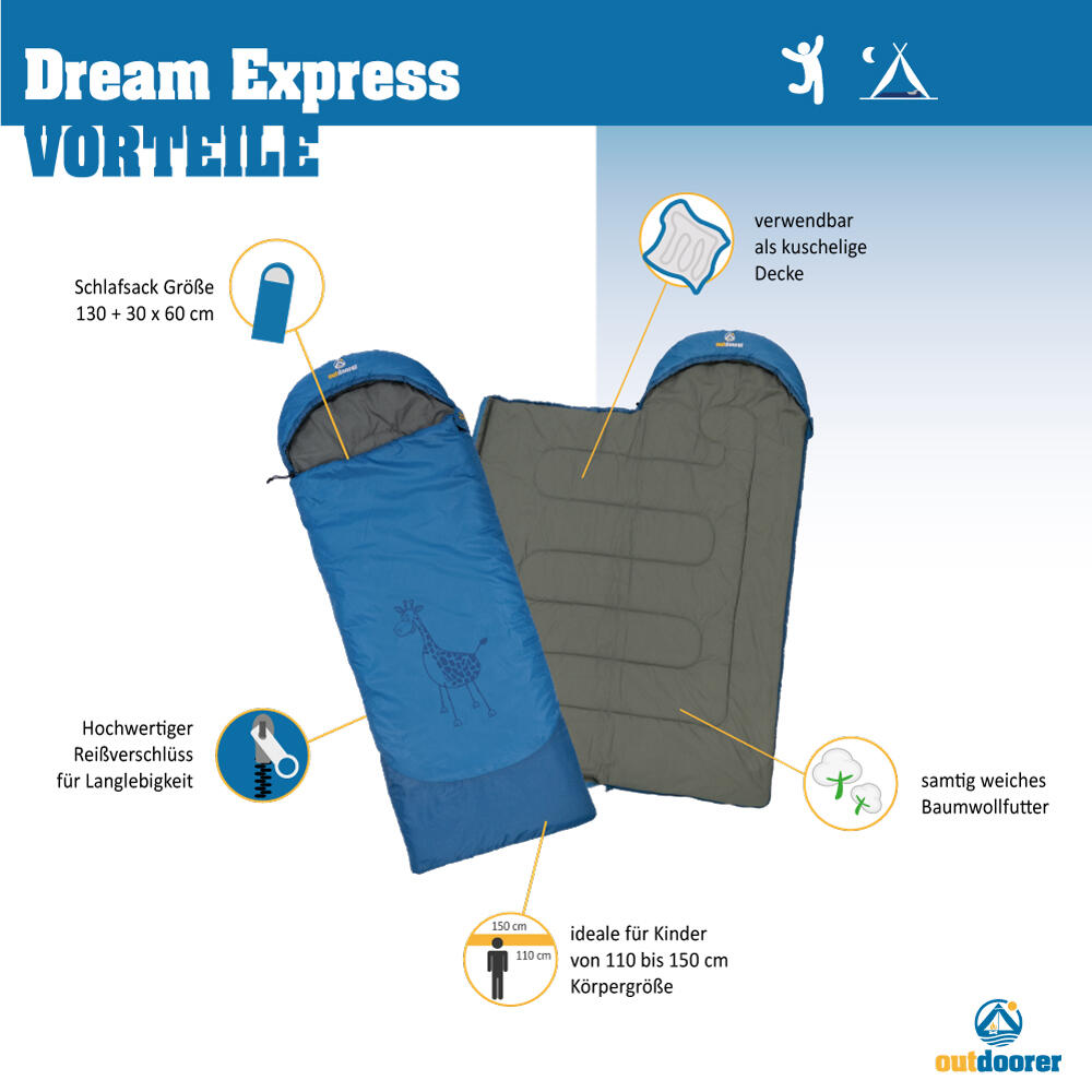 Kinderschlafsack Dream Express Blau - Schlafsack mit Giraffenmotiv 2/7