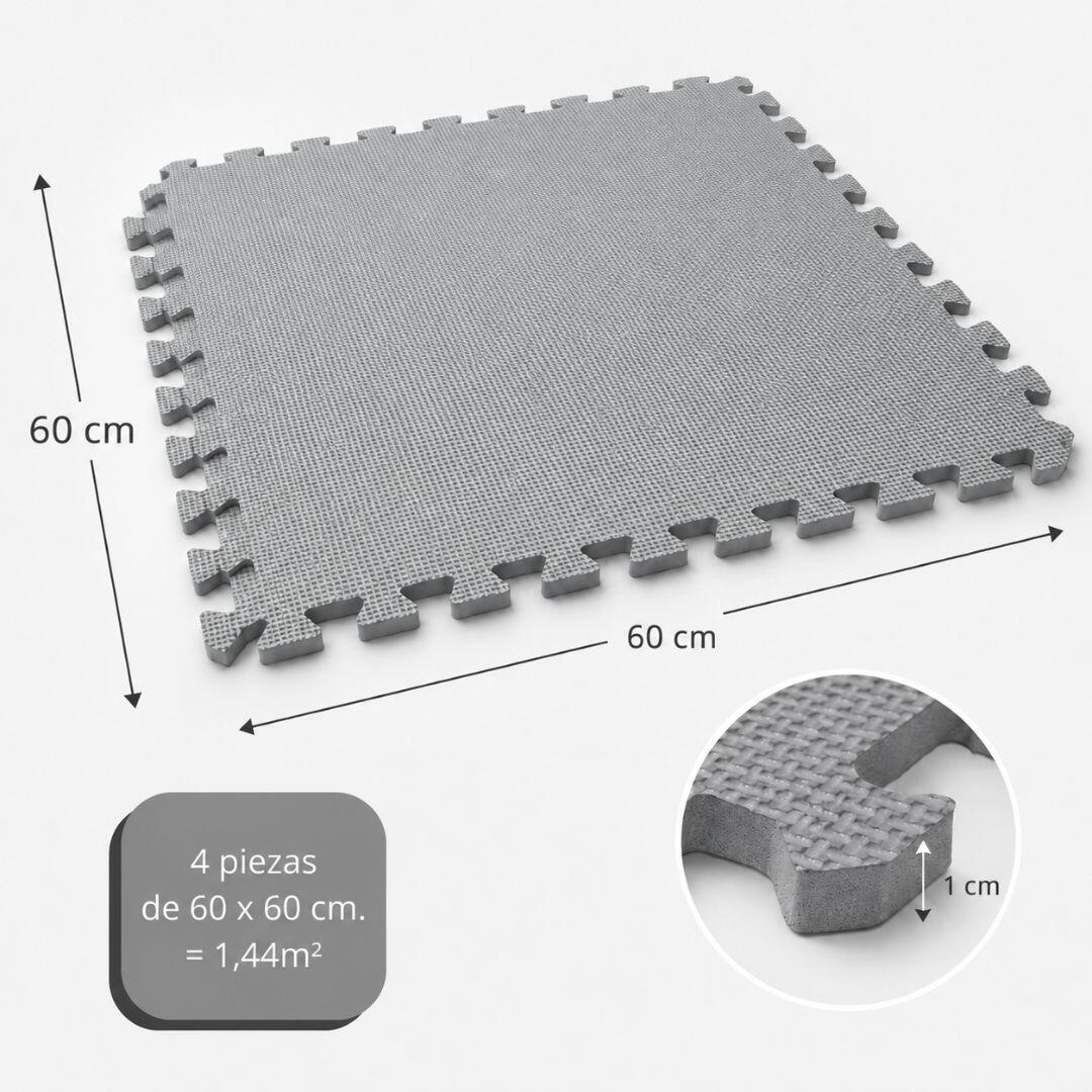 Pack de 4 Tapetes Protetores 60 x 60 x 1 cm, Cinza  Descrição: 3/9
