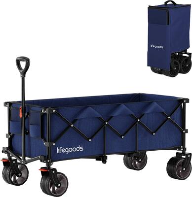 Bolderkar opvouwbaar met rem en beschermhoes - blauw