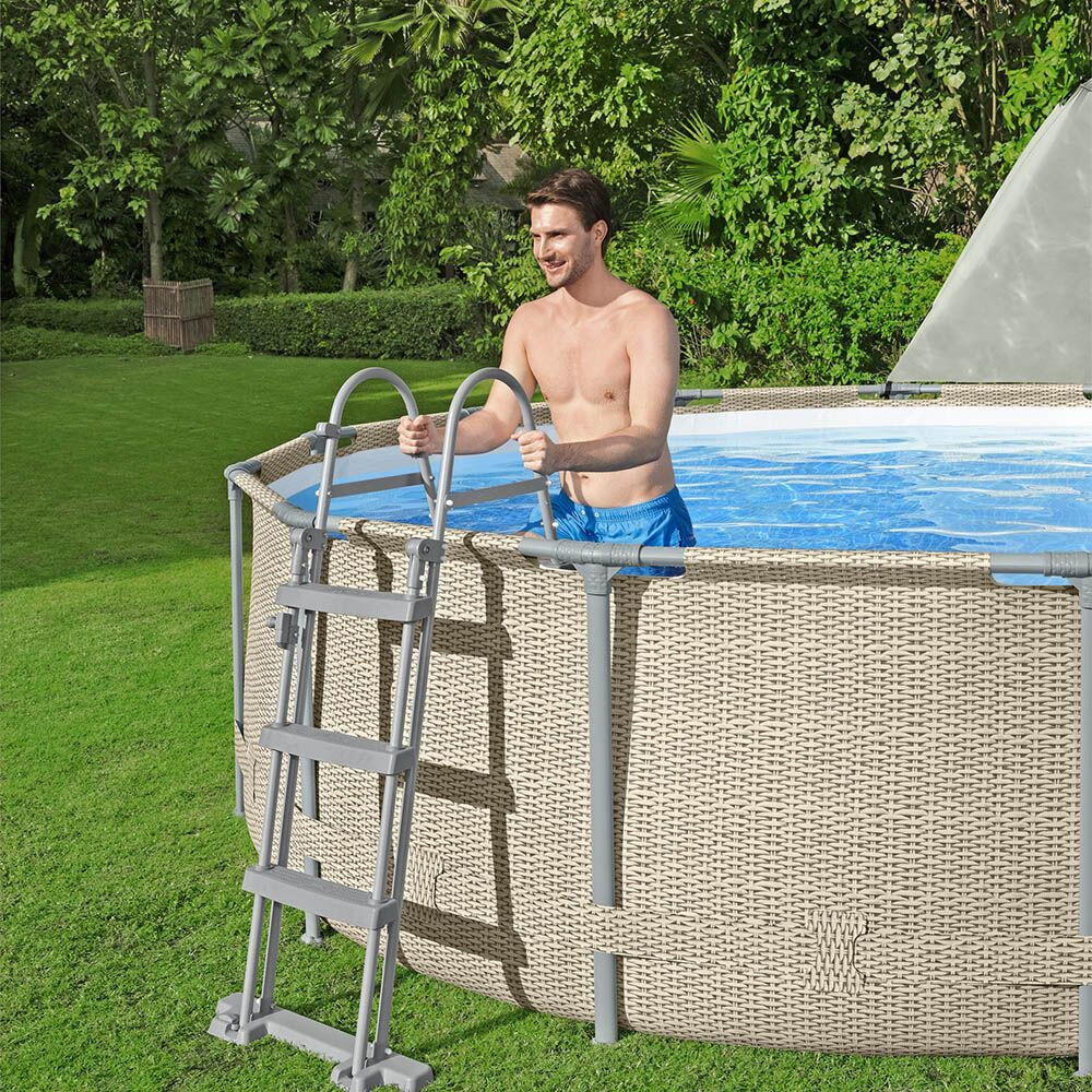 Piscina Desmontable Tubular Bestway Power Steel Diseño Ratán 396x107 cm Depurado 9/10