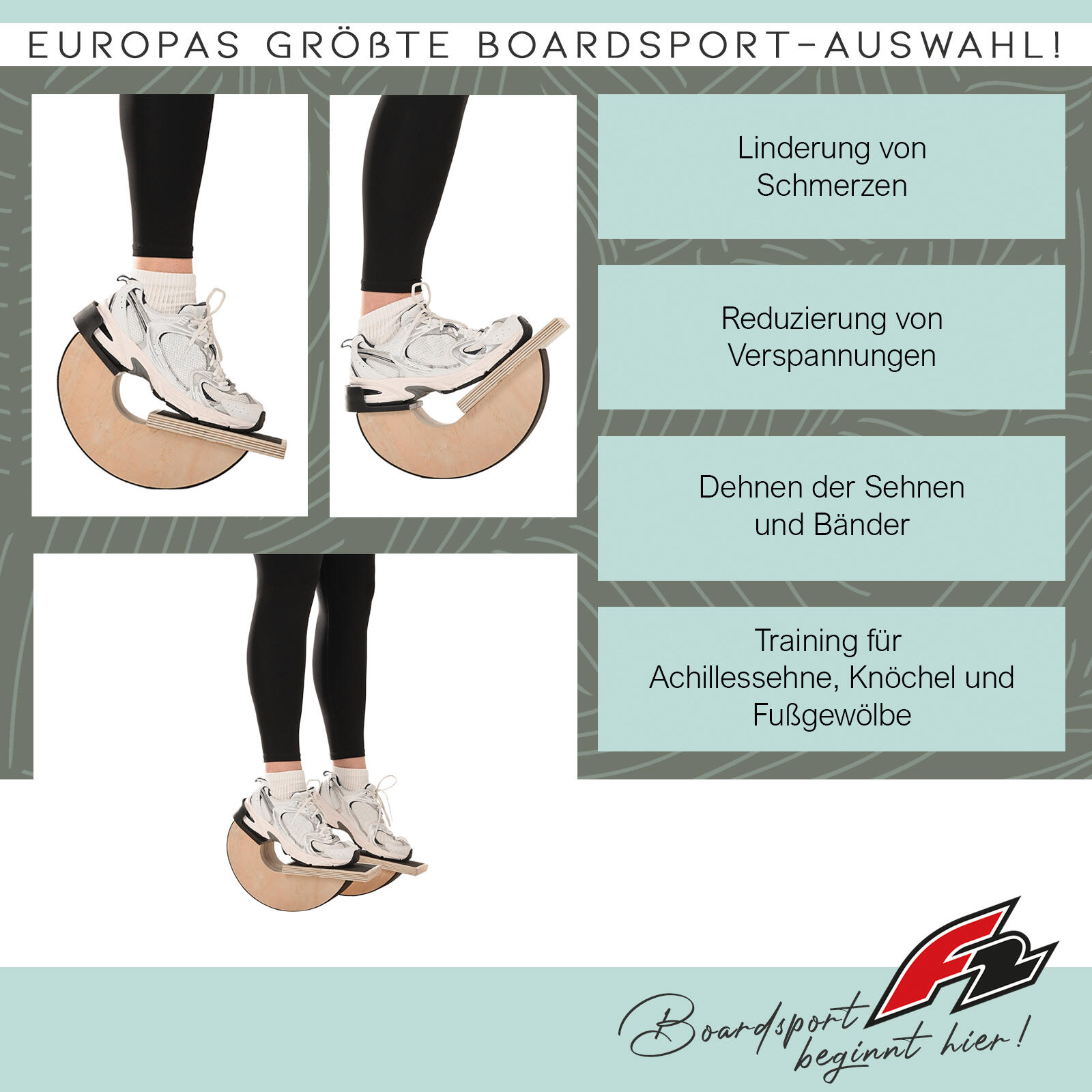 F2  Balance Board Stretch Boards Holz 33cm Natur/Schwarz 2/7