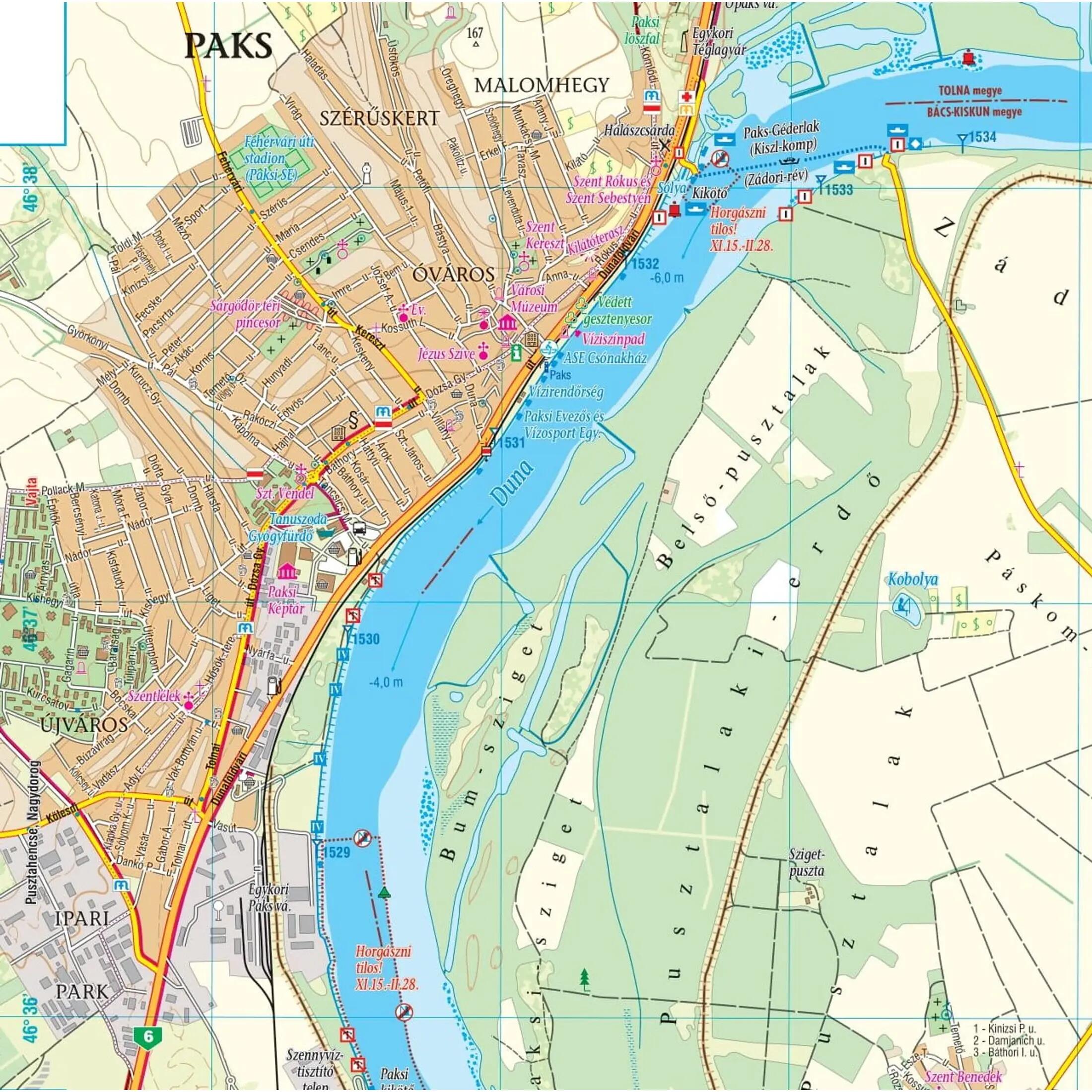 Duna (Dunaújvárostól Szekszárdig) biciklis, vízisport-, horgász- és turistatérké 3/6