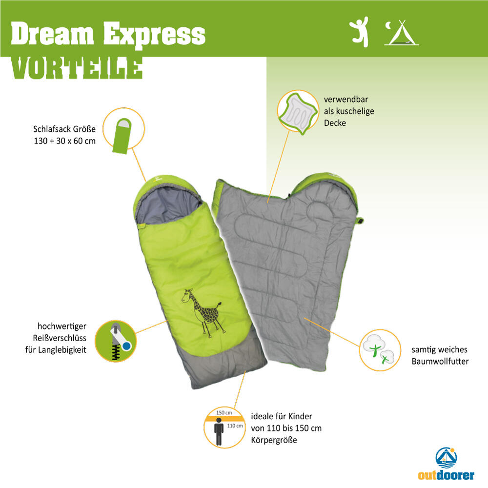 Kinderschlafsack Dream Express Grün - Mitwachsender Jugendschlafsack 2/7