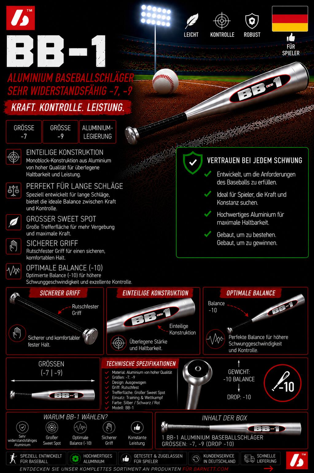 BB-1 28" hliníková baseballová pálka 7/7