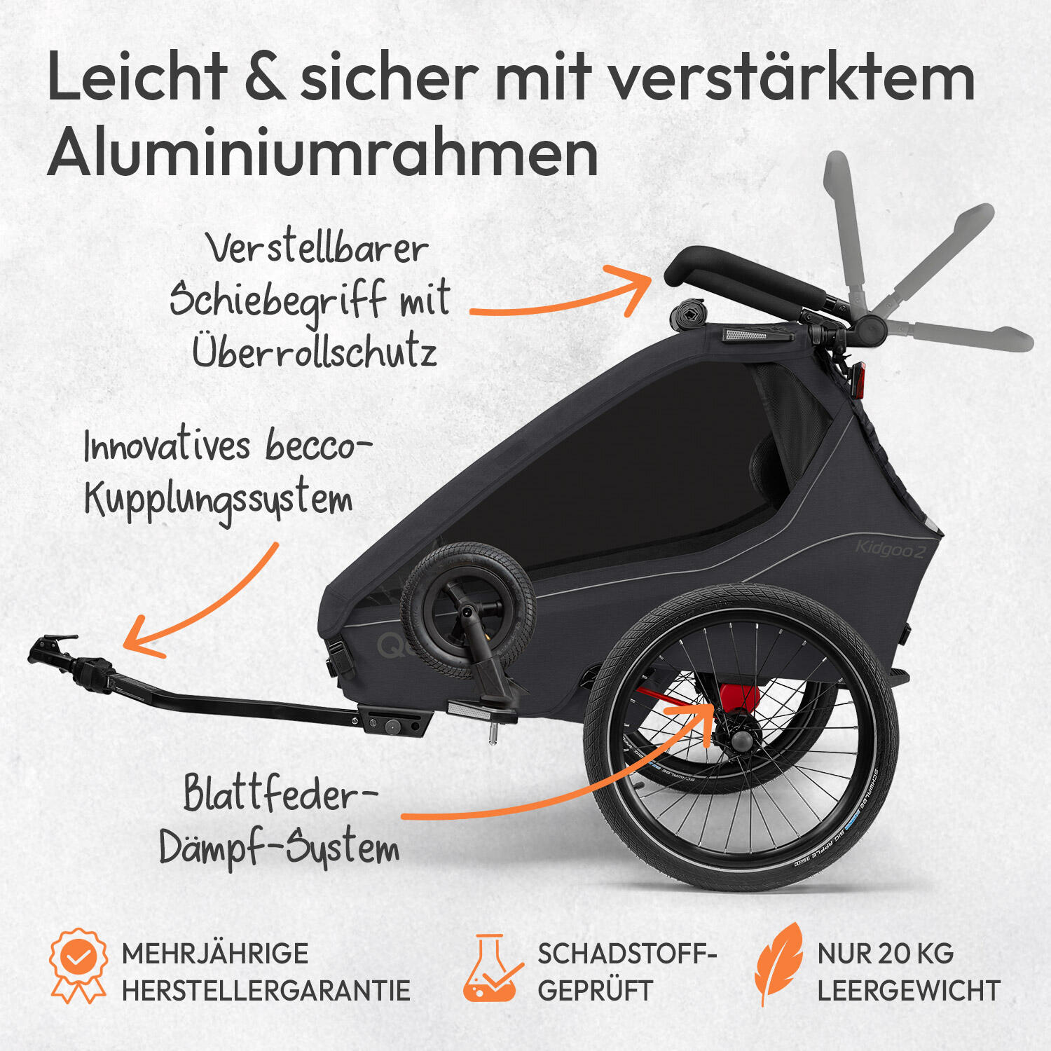 Fahrradanhänger Kidgoo 2 Phantom Grey 2/5