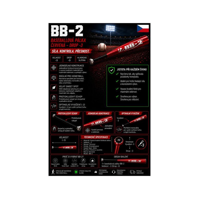 BB-2 baseball ütő piros 32"