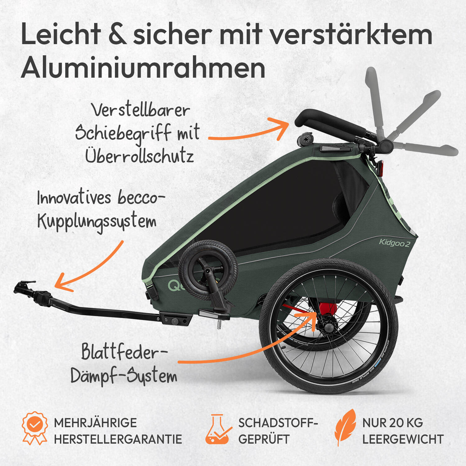 Fahrradanhänger Kidgoo 2 Forest Green 3/5